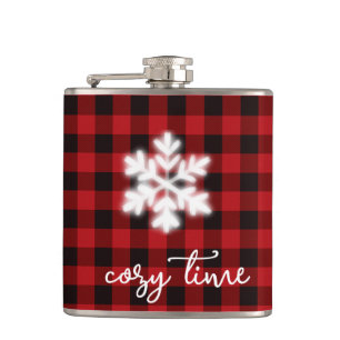 Classic rustic cosy red black plaid pattern  hip flask