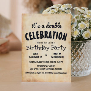 Classic Rustic Double Birthday Party  Invitation