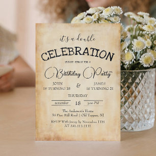 Classic Rustic Double Birthday Party  Invitation
