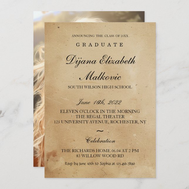 Classic Rustic Graduation Invitation (Front/Back)