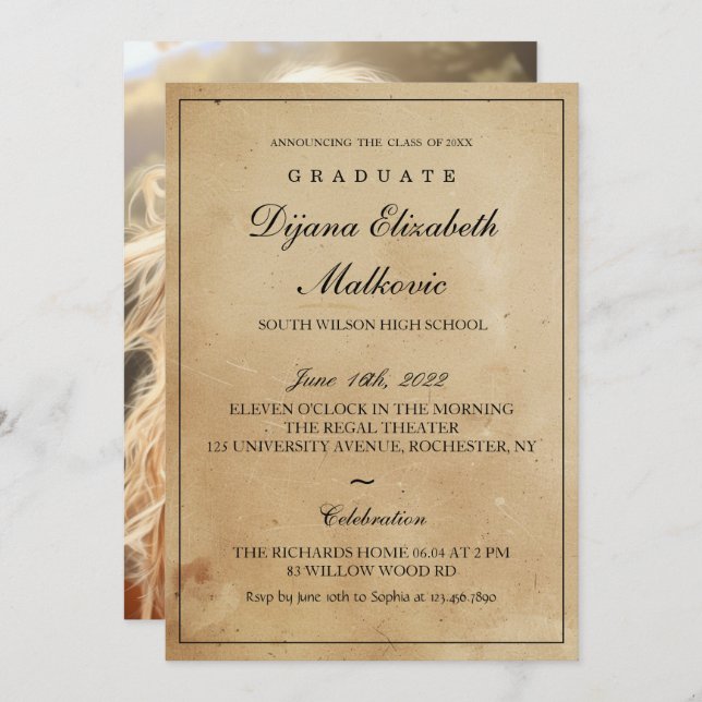 Classic Rustic Graduation Invitation (Front/Back)