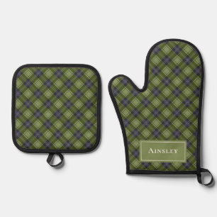 Classic Rustic Green Plaid Tartan Christmas Oven Mitt & Pot Holder Set