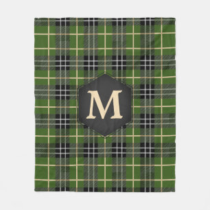Classic Rustic Green Tartan Plaid Monogram Fleece Blanket