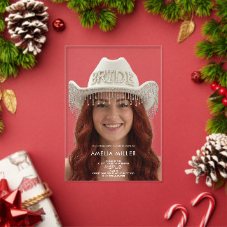 classic rustic minimal cow boy bridal shower acrylic invitations