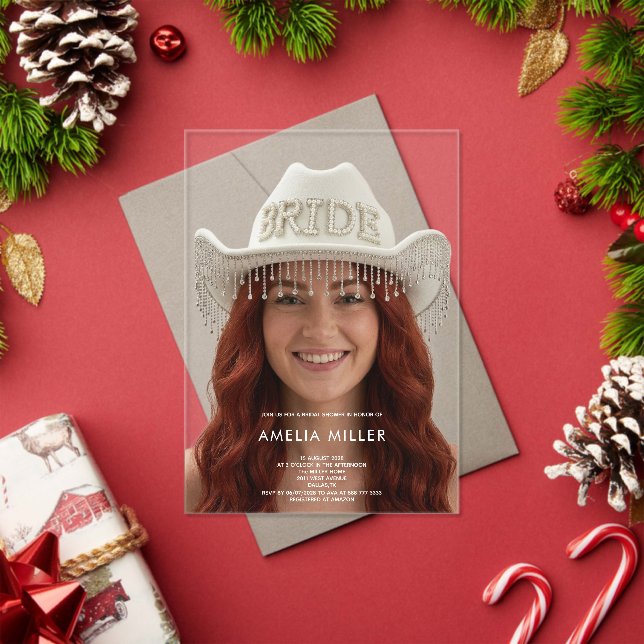 classic rustic minimal cow boy bridal shower acrylic invitations (Insitu (Holiday))