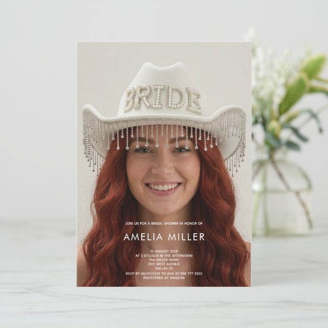 classic rustic minimal cow boy bridal shower invitation (Standing Front)