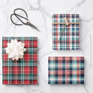 Classic Rustic Red & Green Plaid Stripes Christmas Wrapping Paper Sheet