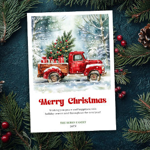 Classic Rustic Red Truck Christmas Scene Greeting Holiday Card
