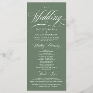Classic Rustic Sage Green, Wedding Ceremony Programme