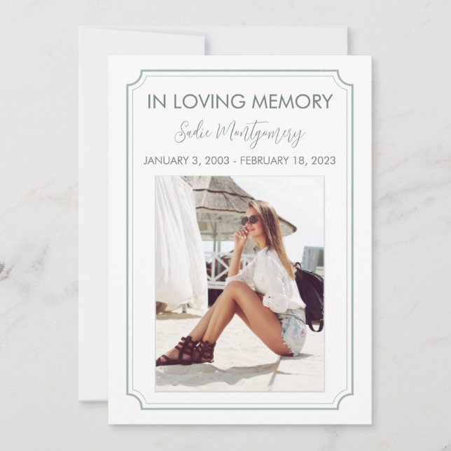 Classic Sage Border funeral program Invitation (Front)