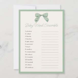 Classic Sage Bow Baby Shower Word Scramble Game Invitation