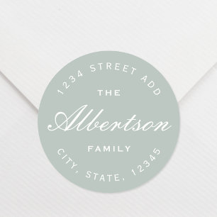 Classic Sage Calligraphy Family Name Address Round Sticker