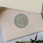 Classic Sage & Cream Monogram Gold Crest Wedding Classic Round Sticker<br><div class="desc">*Not Real Foil - This design is part of a unique suite and collection - *The colour of the text and paper is customisable Celebrate your special day with a custom monogram crest that makes your wedding details uniquely yours. This elegant design combines romantic botanical elements and traditional monogram lettering...</div>