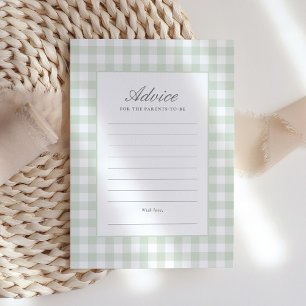 Classic Sage Gingham Boy Baby Shower Advice Card