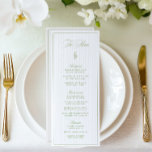 Classic Sage Green & Beige Striped Wedding Menu<br><div class="desc">This elegant wedding menu features a soft beige striped background paired with refined sage green serif typography and delicate script accents. Designed for garden weddings, formal outdoor receptions, and timeless celebrations. The back includes customisable initials (delete if not needed), offering a personalised touch for your event. Fully editable with your...</div>
