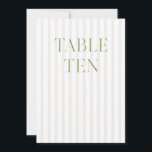 Classic Sage Green & Beige Wedding 10 Table Number<br><div class="desc">This elegant table number features a soft beige striped background with refined sage green serif typography and subtle script accents. Designed for garden weddings, refined receptions, and timeless outdoor celebrations. Coordinates with the “Iris” Wedding Invitation Collection — click the collection link on this page to find matching items like menus,...</div>