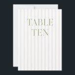 Classic Sage Green & Beige Wedding 10 Table Number<br><div class="desc">This elegant table number features a soft beige striped background with refined sage green serif typography and subtle script accents. Designed for garden weddings, refined receptions, and timeless outdoor celebrations. Coordinates with the “Iris” Wedding Invitation Collection — click the collection link on this page to find matching items like menus,...</div>
