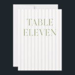Classic Sage Green & Beige Wedding 11 Table Number<br><div class="desc">This elegant table number features a soft beige striped background with refined sage green serif typography and subtle script accents. Designed for garden weddings, refined receptions, and timeless outdoor celebrations. Coordinates with the “Iris” Wedding Invitation Collection — click the collection link on this page to find matching items like menus,...</div>