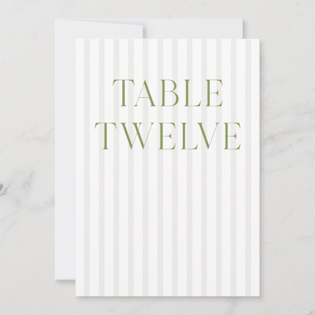 Classic Sage Green & Beige Wedding 12 Table Number (Front)