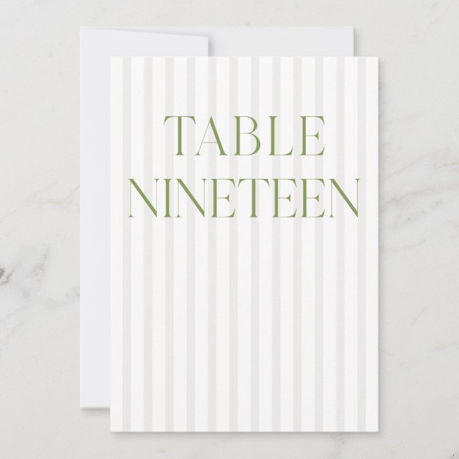 Classic Sage Green & Beige Wedding 19 Table Number (Front)