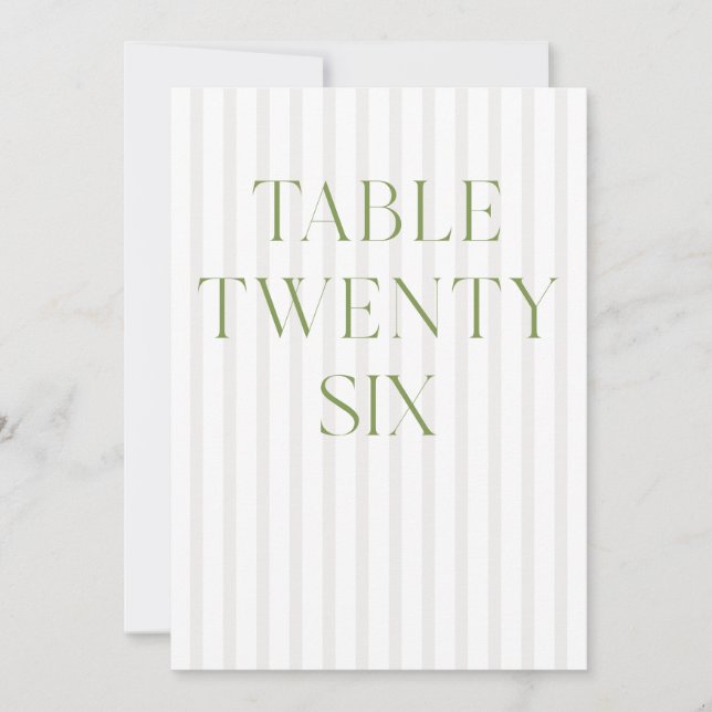 Classic Sage Green & Beige Wedding 26 Table Number (Front)