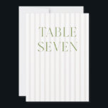 Classic Sage Green & Beige Wedding 7 Table Number<br><div class="desc">This elegant table number features a soft beige striped background with refined sage green serif typography and subtle script accents. Designed for garden weddings, refined receptions, and timeless outdoor celebrations. Coordinates with the “Iris” Wedding Invitation Collection — click the collection link on this page to find matching items like menus,...</div>