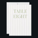 Classic Sage Green & Beige Wedding 8 Table Number<br><div class="desc">This elegant table number features a soft beige striped background with refined sage green serif typography and subtle script accents. Designed for garden weddings, refined receptions, and timeless outdoor celebrations. Coordinates with the “Iris” Wedding Invitation Collection — click the collection link on this page to find matching items like menus,...</div>