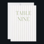 Classic Sage Green & Beige Wedding 9 Table Number<br><div class="desc">This elegant table number features a soft beige striped background with refined sage green serif typography and subtle script accents. Designed for garden weddings, refined receptions, and timeless outdoor celebrations. Coordinates with the “Iris” Wedding Invitation Collection — click the collection link on this page to find matching items like menus,...</div>