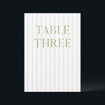 Classic Sage Green & Beige Wedding Table Number<br><div class="desc">This elegant table number features a soft beige striped background with refined sage green serif typography and subtle script accents. Designed for garden weddings, refined receptions, and timeless outdoor celebrations. Coordinates with the “Iris” Wedding Invitation Collection — click the collection link on this page to find matching items like menus,...</div>
