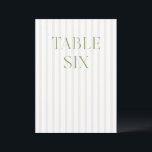 Classic Sage Green & Beige Wedding Table Number<br><div class="desc">This elegant table number features a soft beige striped background with refined sage green serif typography and subtle script accents. Designed for garden weddings, refined receptions, and timeless outdoor celebrations. Coordinates with the “Iris” Wedding Invitation Collection — click the collection link on this page to find matching items like menus,...</div>