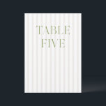 Classic Sage Green & Beige Wedding Table Number<br><div class="desc">This elegant table number features a soft beige striped background with refined sage green serif typography and subtle script accents. Designed for garden weddings, refined receptions, and timeless outdoor celebrations. Coordinates with the “Iris” Wedding Invitation Collection — click the collection link on this page to find matching items like menus,...</div>