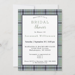 Classic Sage Green Blue Grey Tartan  Bridal Shower Invitation