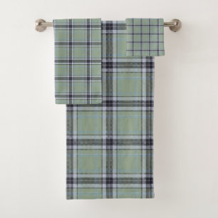 Classic Sage Green Blue Grey Tartan Plaid Pattern Bath Towel Set