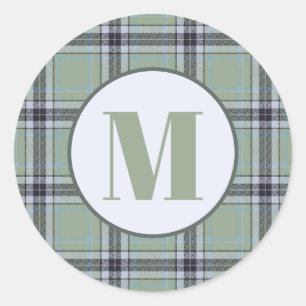 Classic Sage Green Blue Grey Tartan Plaid Pattern Round Sticker