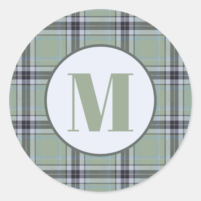 Classic Sage Green Blue Grey Tartan Plaid Pattern  Round Sticker (Front)