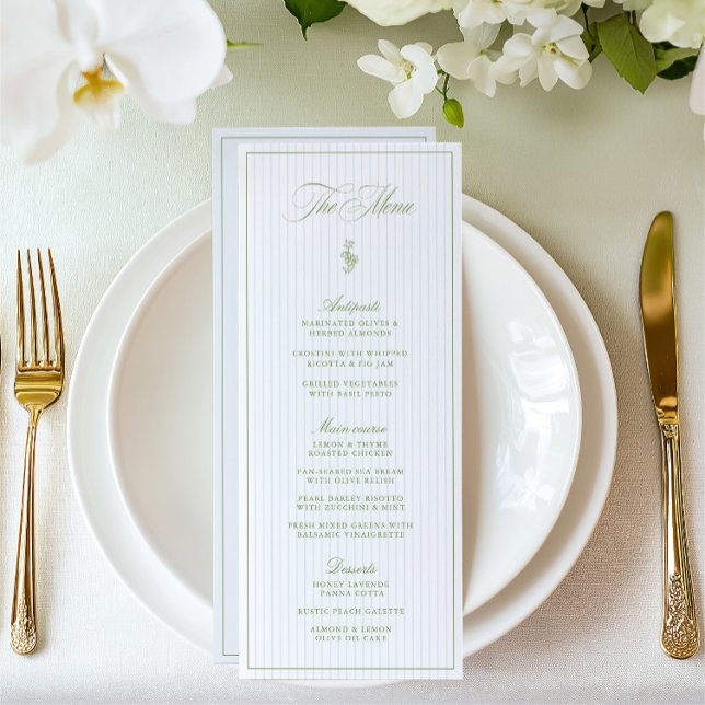 Classic Sage Green & Blue Striped Wedding Menu (Classic Sage Green & Blue Striped Wedding Menu)