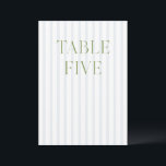 Classic Sage Green & Blue Wedding Table Number<br><div class="desc">This elegant table number features a soft blue striped background with refined sage green serif typography and subtle script accents. Designed for garden weddings, refined receptions, and timeless outdoor celebrations. Coordinates with the “Iris” Wedding Invitation Collection — click the collection link on this page to find matching items like menus,...</div>
