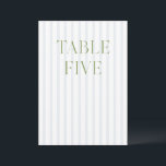 Classic Sage Green & Blue Wedding Table Number<br><div class="desc">This elegant table number features a soft blue striped background with refined sage green serif typography and subtle script accents. Designed for garden weddings, refined receptions, and timeless outdoor celebrations. Coordinates with the “Iris” Wedding Invitation Collection — click the collection link on this page to find matching items like menus,...</div>