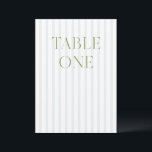 Classic Sage Green & Blue Wedding Table Number<br><div class="desc">This elegant table number features a soft blue striped background with refined sage green serif typography and subtle script accents. Designed for garden weddings, refined receptions, and timeless outdoor celebrations. Coordinates with the “Iris” Wedding Invitation Collection — click the collection link on this page to find matching items like menus,...</div>