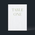 Classic Sage Green & Blue Wedding Table Number<br><div class="desc">This elegant table number features a soft blue striped background with refined sage green serif typography and subtle script accents. Designed for garden weddings, refined receptions, and timeless outdoor celebrations. Coordinates with the “Iris” Wedding Invitation Collection — click the collection link on this page to find matching items like menus,...</div>