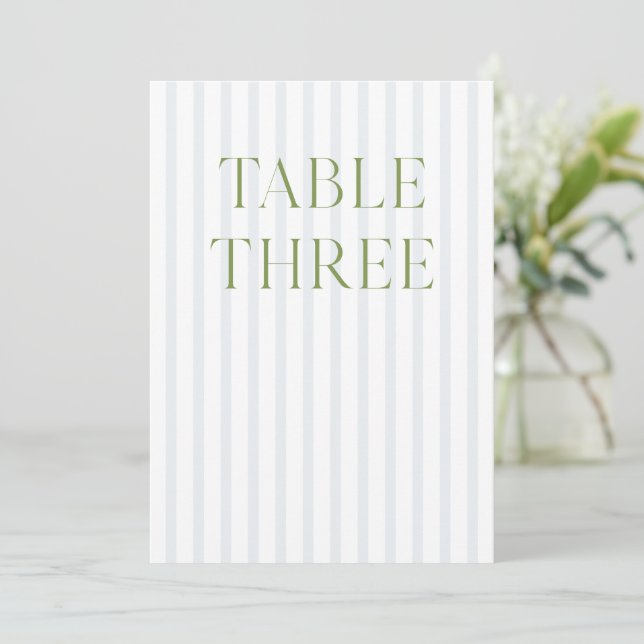 Classic Sage Green & Blue Wedding Table Number (Standing Front)