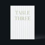 Classic Sage Green & Blue Wedding Table Number<br><div class="desc">This elegant table number features a soft blue striped background with refined sage green serif typography and subtle script accents. Designed for garden weddings, refined receptions, and timeless outdoor celebrations. Coordinates with the “Iris” Wedding Invitation Collection — click the collection link on this page to find matching items like menus,...</div>