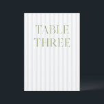 Classic Sage Green & Blue Wedding Table Number<br><div class="desc">This elegant table number features a soft blue striped background with refined sage green serif typography and subtle script accents. Designed for garden weddings, refined receptions, and timeless outdoor celebrations. Coordinates with the “Iris” Wedding Invitation Collection — click the collection link on this page to find matching items like menus,...</div>