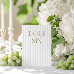 Classic Sage Green & Blue Wedding Table Number