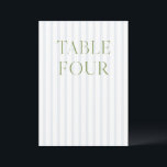 Classic Sage Green & Blue Wedding Table Number<br><div class="desc">This elegant table number features a soft blue striped background with refined sage green serif typography and subtle script accents. Designed for garden weddings, refined receptions, and timeless outdoor celebrations. Coordinates with the “Iris” Wedding Invitation Collection — click the collection link on this page to find matching items like menus,...</div>