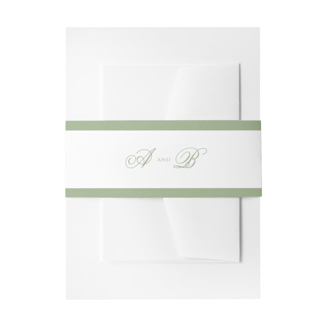 Classic Sage Green Border Monogram Script Wedding Invitation Belly Band (Front Example)