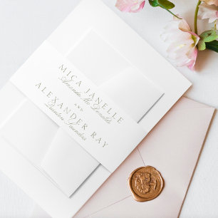 Classic Sage Green Calligraphy Formal Wedding Invitation Belly Band