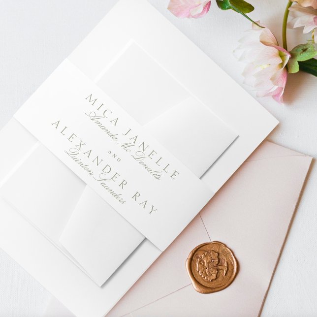 Classic Sage Green Calligraphy Formal Wedding Invitation Belly Band (Creator Uploaded)