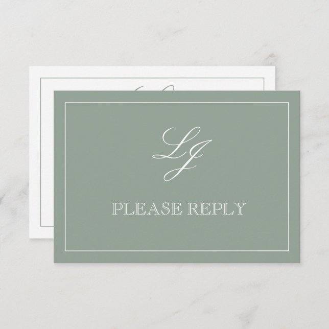 Classic Sage Green Calligraphy Monogram No Meals RSVP Card (Front/Back)