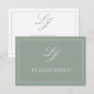 Classic Sage Green Calligraphy Monogram No Meals RSVP Card